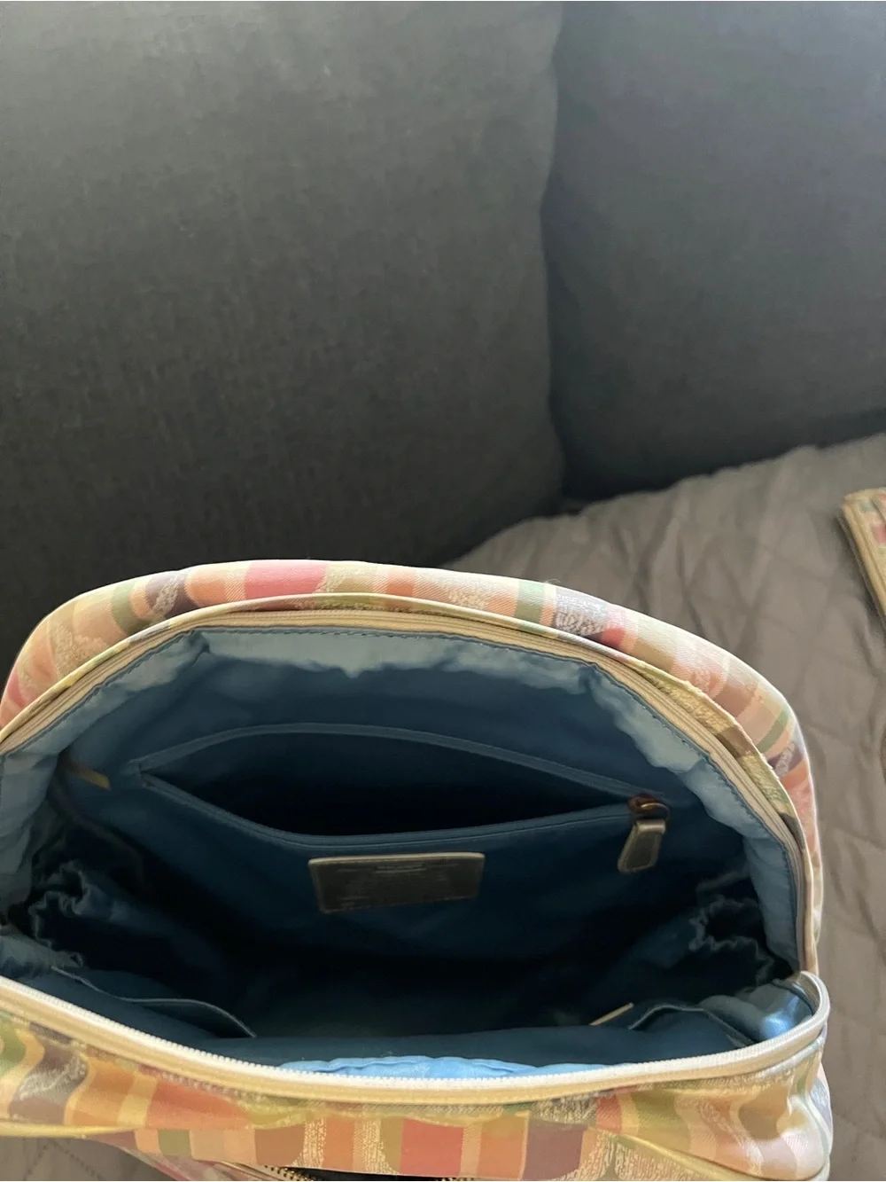 Coach Pink Green Plaid Signature Backpack with Wallet - Picture 9 of 11